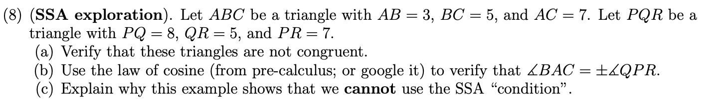 Solved (8) (SSA exploration). Let ABC be a triangle with AB | Chegg.com