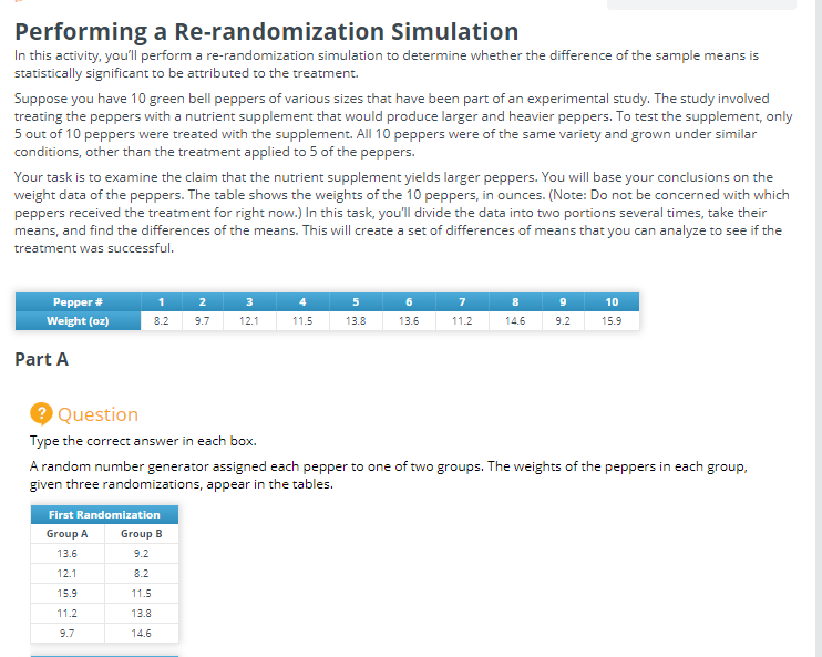 Randomization Test Questions Performing a Re-randomization Simulation In this | Chegg.com