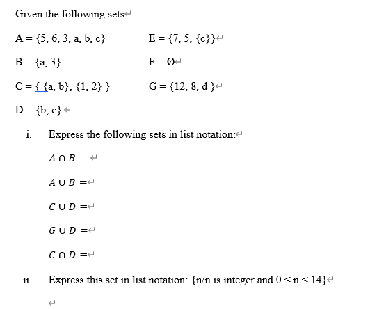 Solved Given The Following Sets | Chegg.com