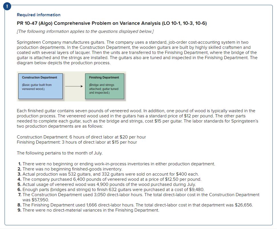 Solved PR 10-47 (Algo) Comprehensive Problem On Variance | Chegg.com