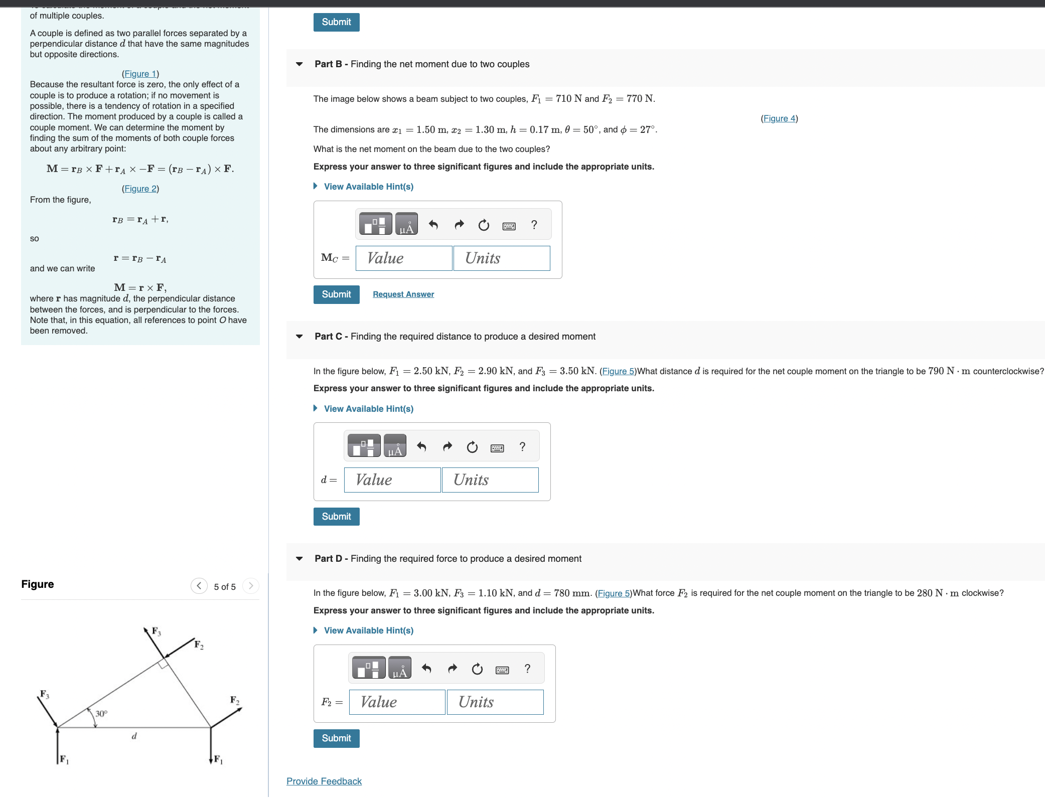 Solved A couple is defined as two parallel forces separated | Chegg.com