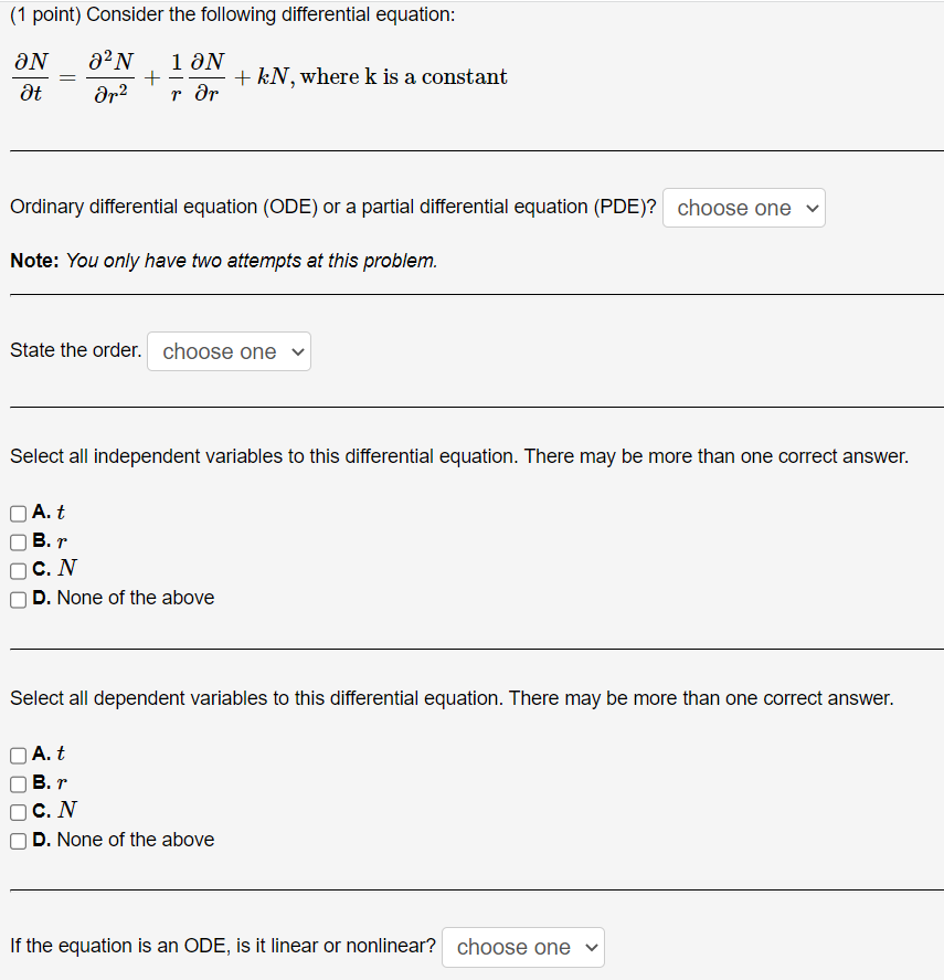 Solved (1 point) Consider the following differential | Chegg.com