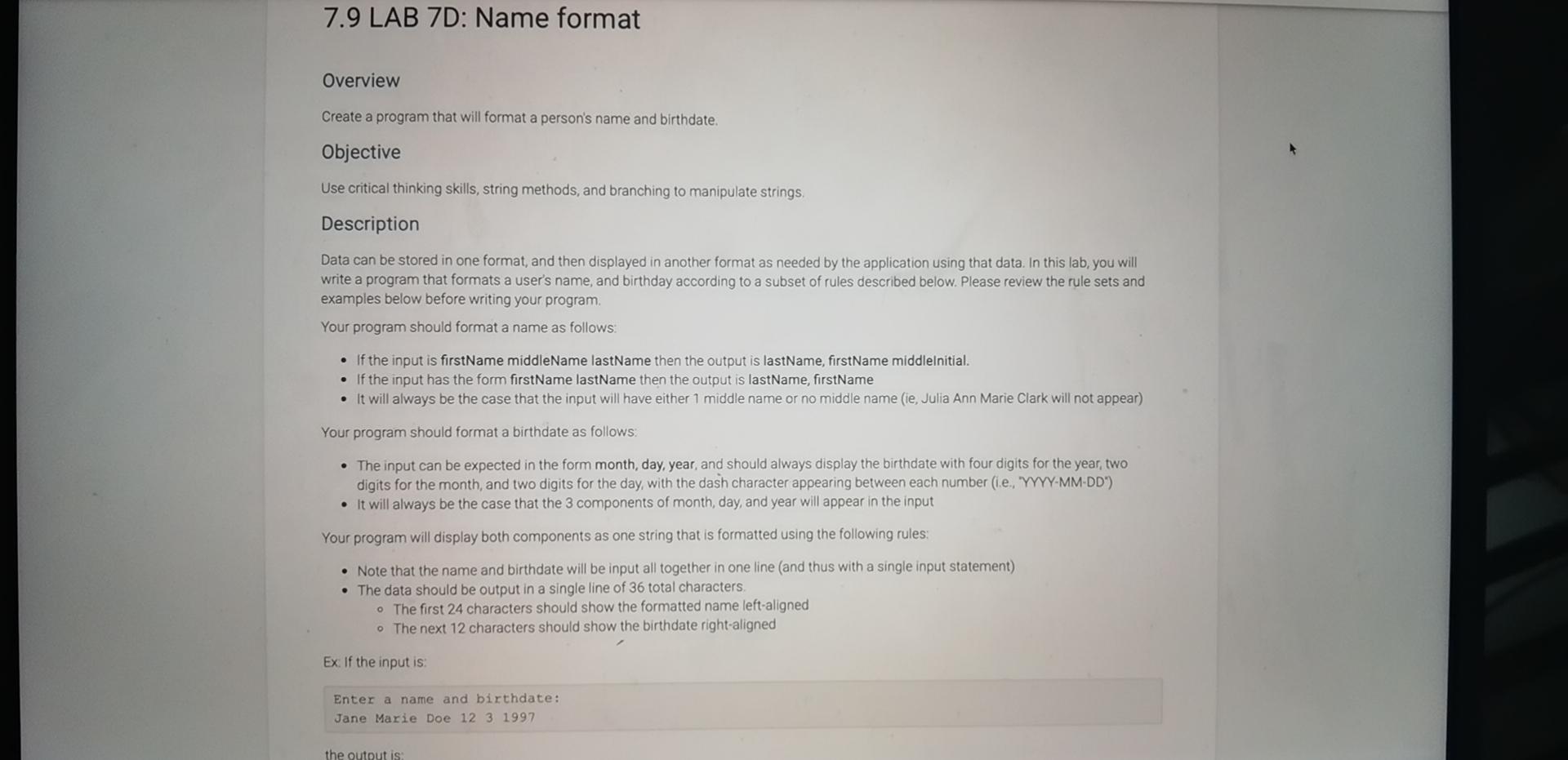 Solved 7.9 LAB 7D: Name format Overview Create a program | Chegg.com