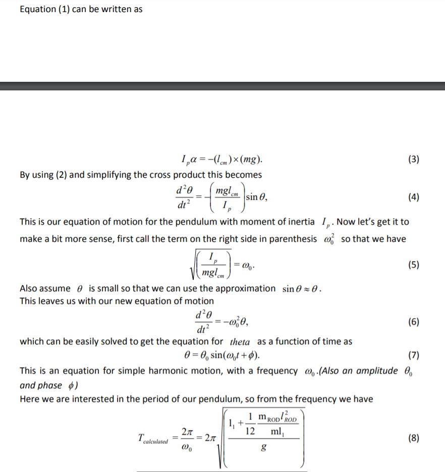 Solved Dal. Lab 12: Physical Pendulum Part 1: Single Mass | Chegg.com