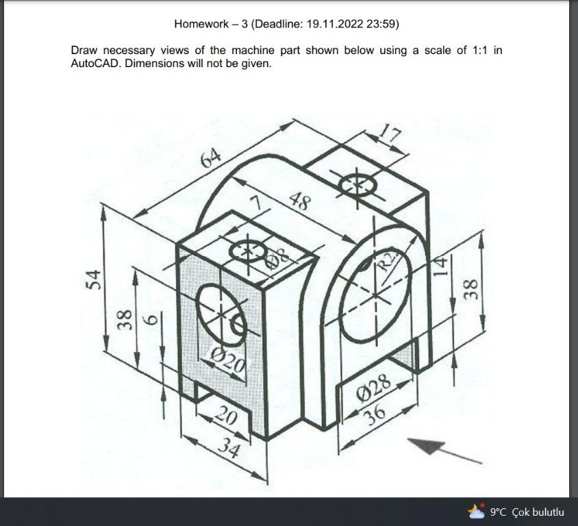 Solved Draw necessary views of the machine part shown below | Chegg.com