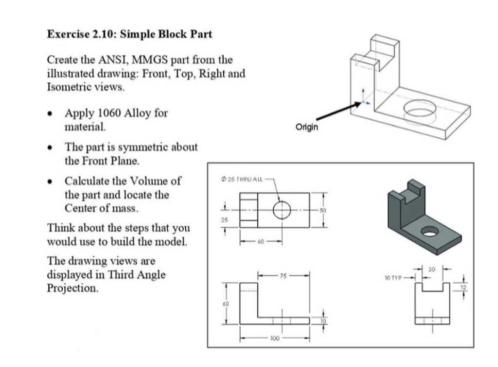 Solved Create the ANSI, MMGS part from illustrated drawing: | Chegg.com
