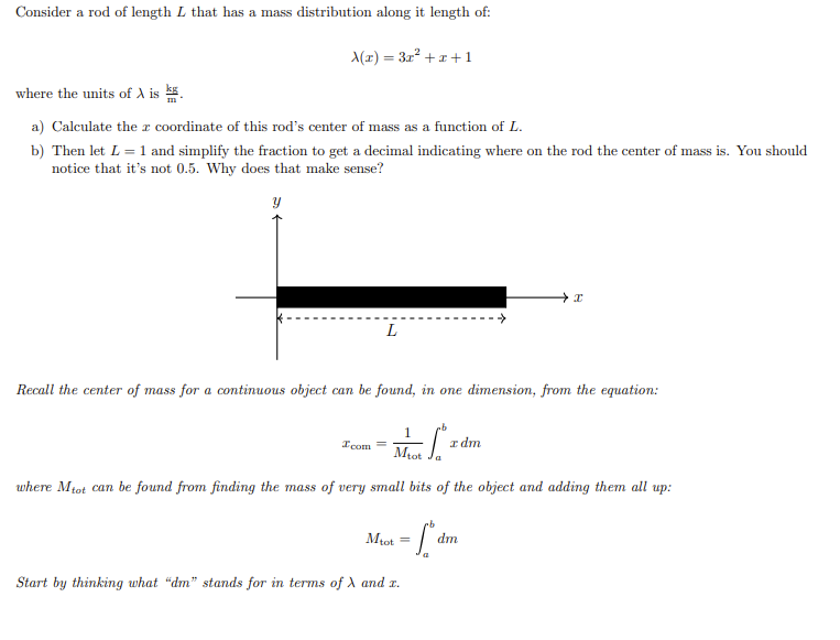 Solved Consider a rod of length L that has a mass | Chegg.com