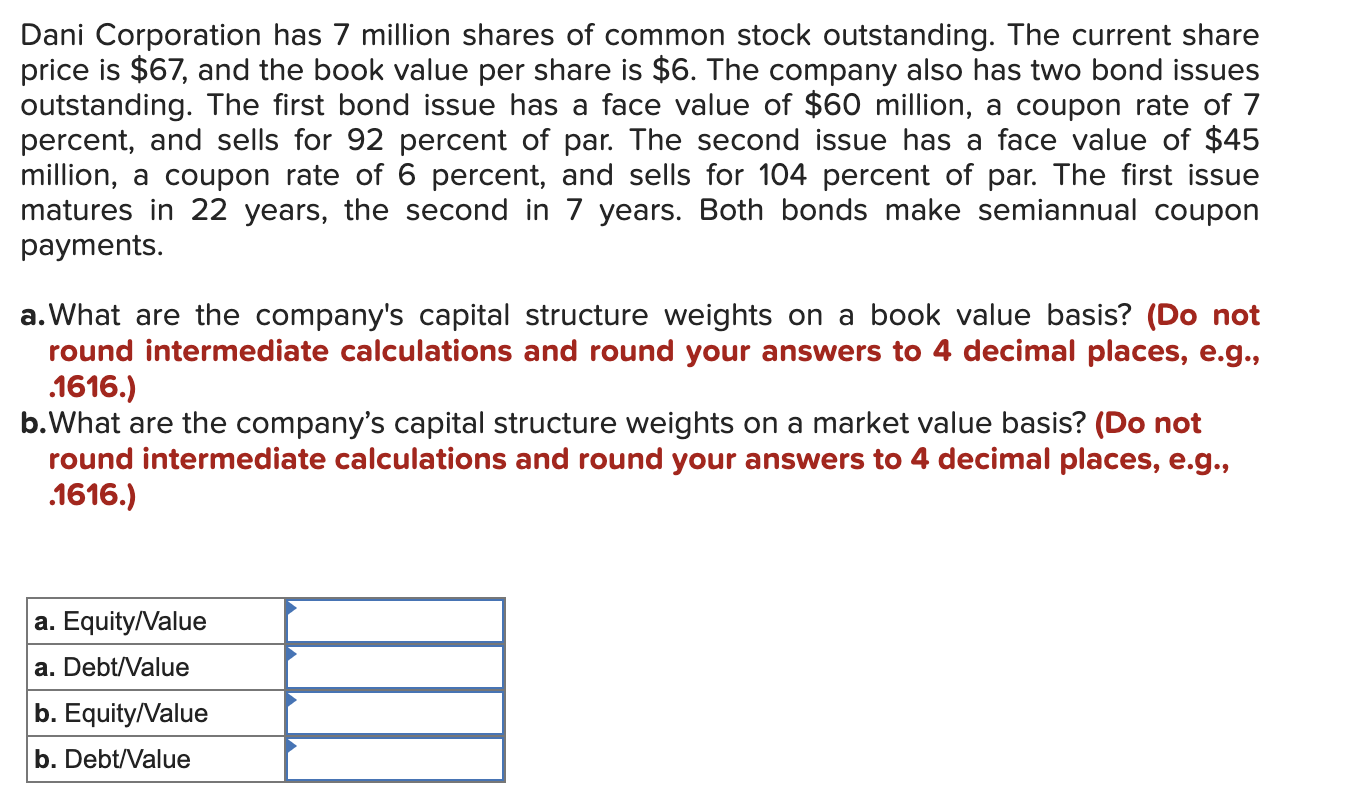 Solved Dani Corporation Has 7 Million Shares Of Common Stock | Chegg.com