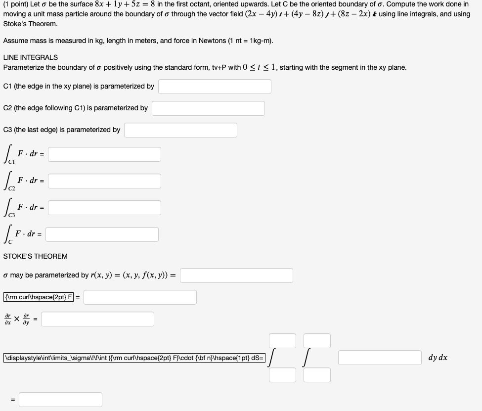 Solved (1 point) Let 𝜎σ be the surface | Chegg.com