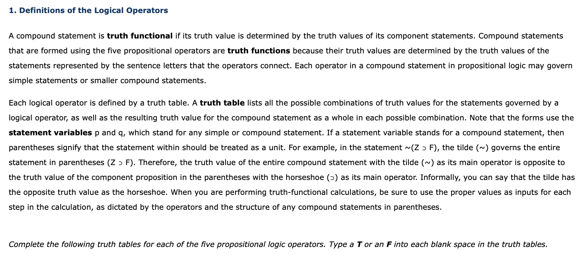 Solved 1. Definitions of the Logical Operators simple | Chegg.com