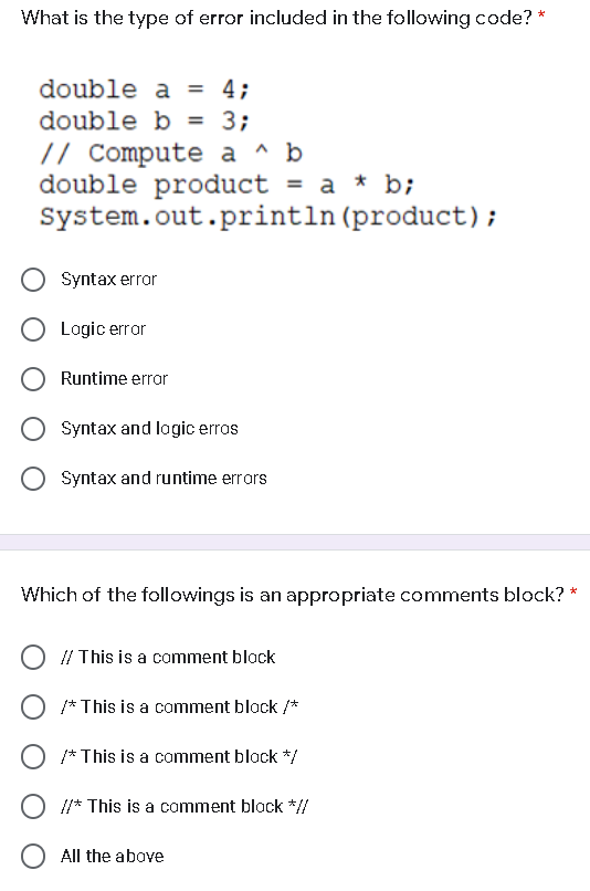 Solved What is the type of error included in the following | Chegg.com