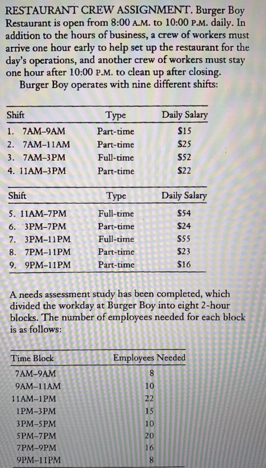 Restaurant Crew Assignment Burger Boy Restaurant Is Chegg Com