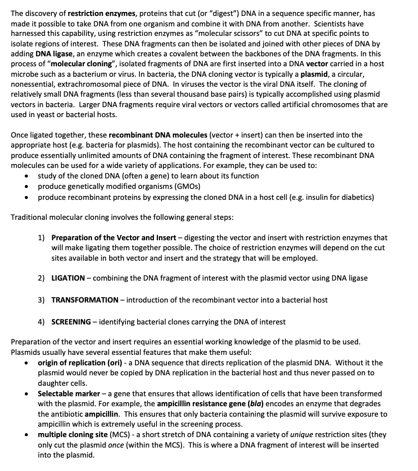 Solved The discovery of restriction enzymes, proteins that | Chegg.com