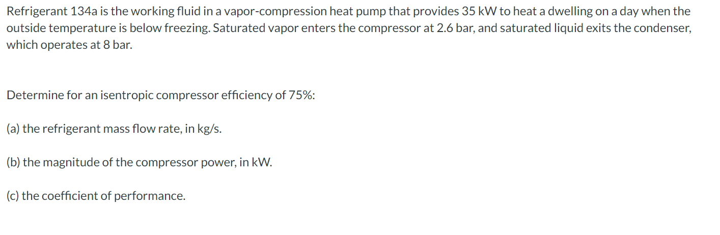 Solved Refrigerant 134a Is The Working Fluid In A | Chegg.com