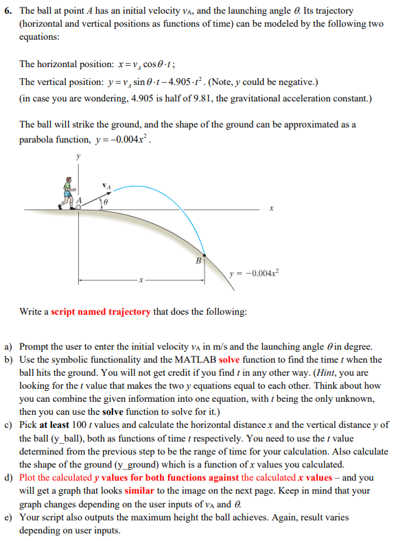 Solved 6. The ball at point A has an initial velocity vA, | Chegg.com