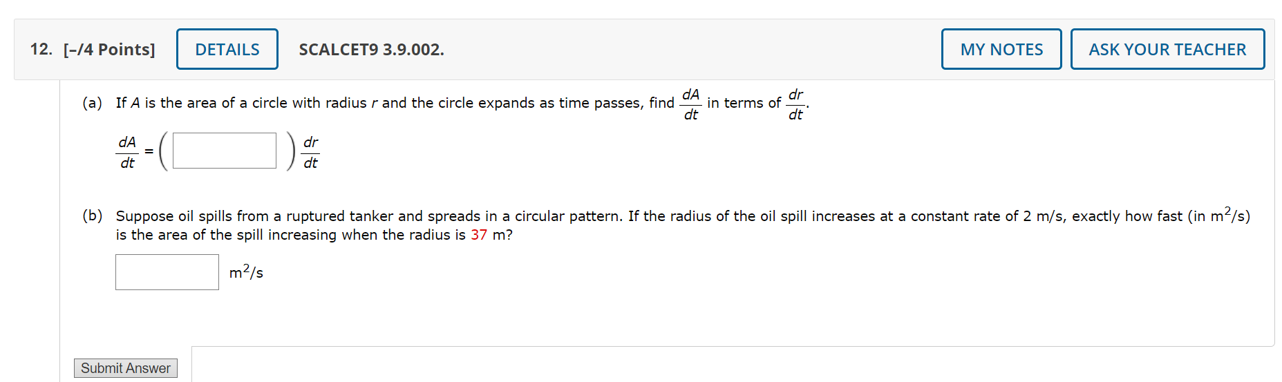 Solved (a) If A Is The Area Of A Circle With Radius R And | Chegg.com