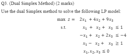 Solved Use the dual Simplex method to solve the following LP | Chegg.com