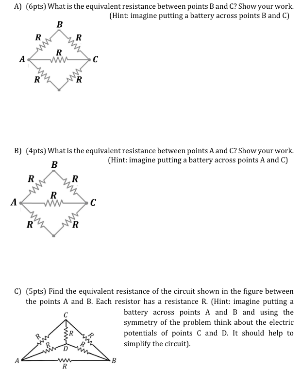 Solved A) (6pts) What Is The Equivalent Resistance Between | Chegg.com