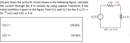 Solved 422 11 (20 pts) Given the series RL circuit shown in | Chegg.com