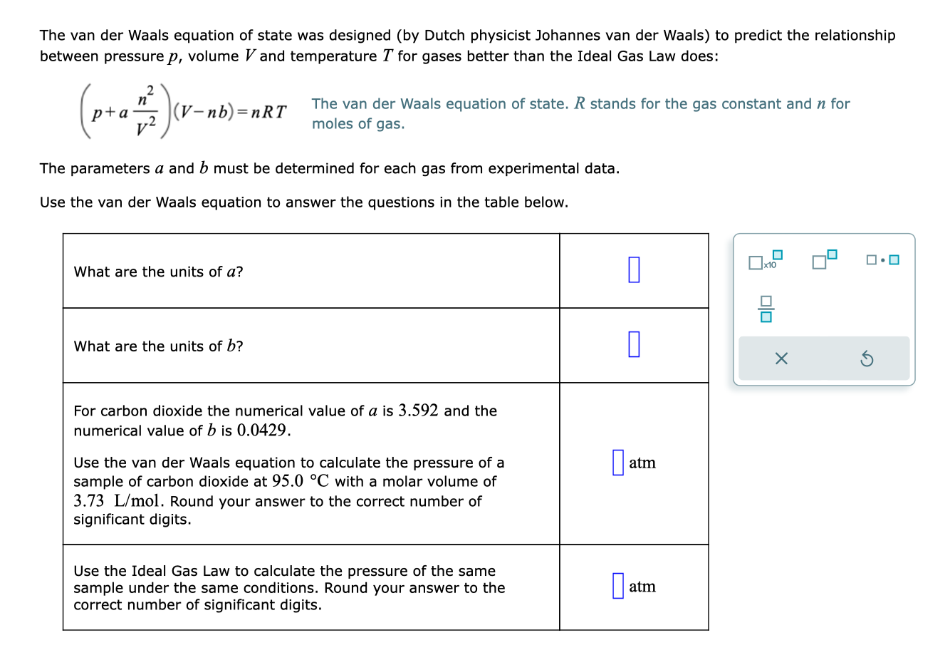 Solved The van der Waals equation of state was designed (by | Chegg.com