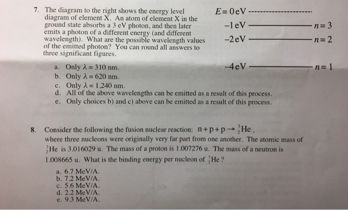 Solved 7. The diagram to the right shows the energy level | Chegg.com