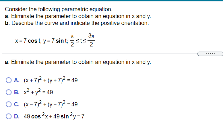 Solved Consider the following parametric equation. a. | Chegg.com