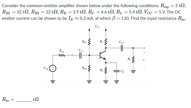 Solved Consider the common-emitter amplifier shown below | Chegg.com