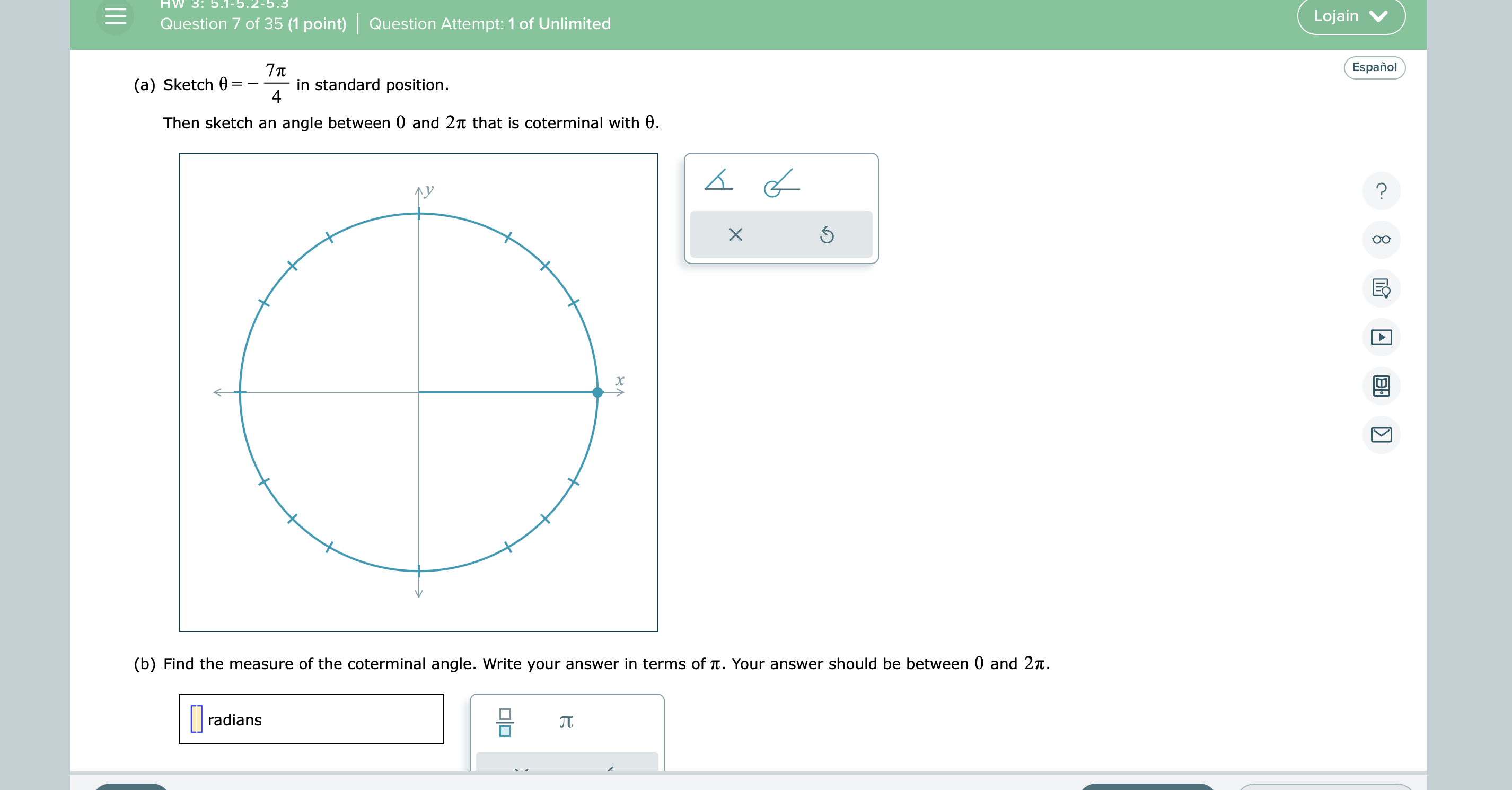 Solved A Sketch θ−47π In Standard Position Then Sketch 7431