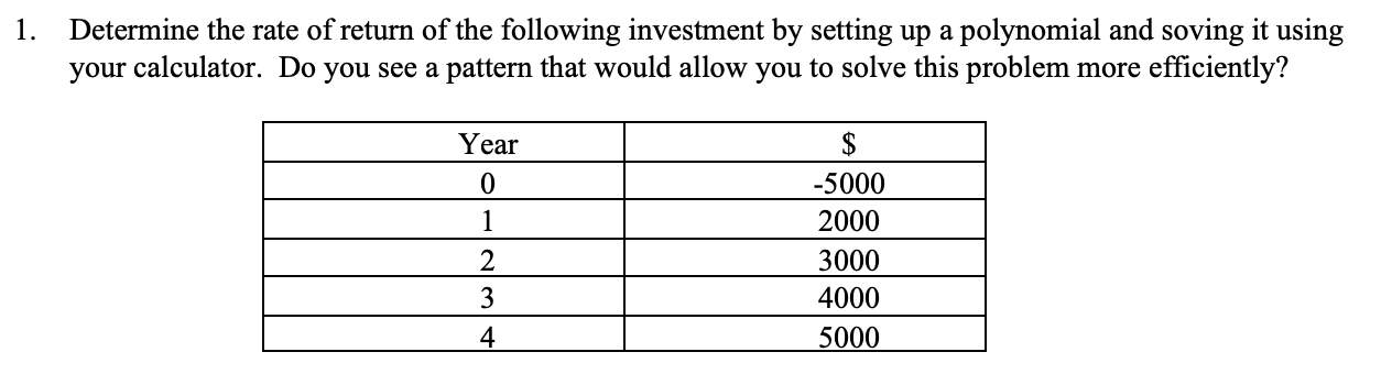 Solved 1. Determine the rate of return of the following | Chegg.com