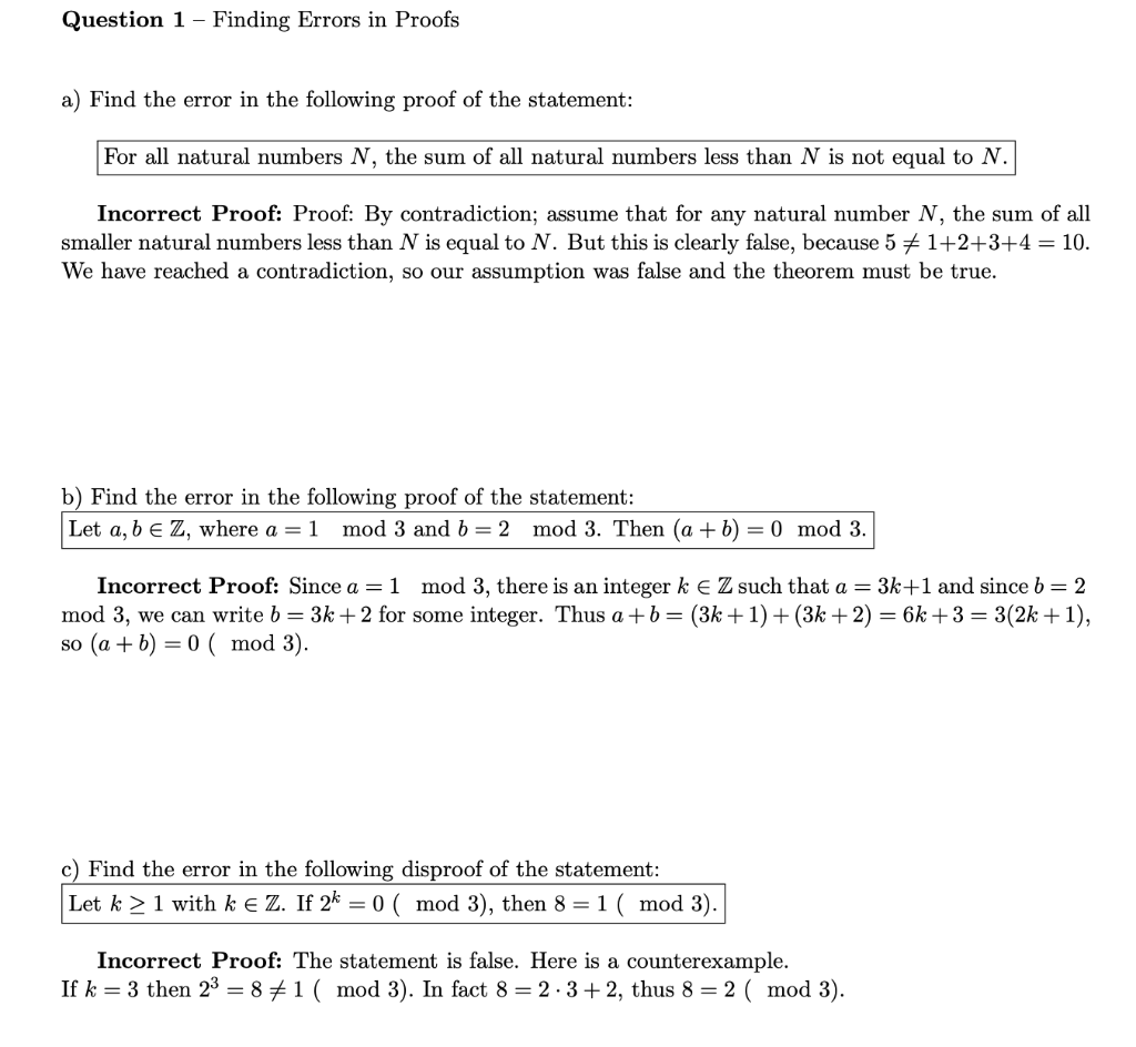 Solved Question 1 - Finding Errors In Proofs A) Find The | Chegg.com