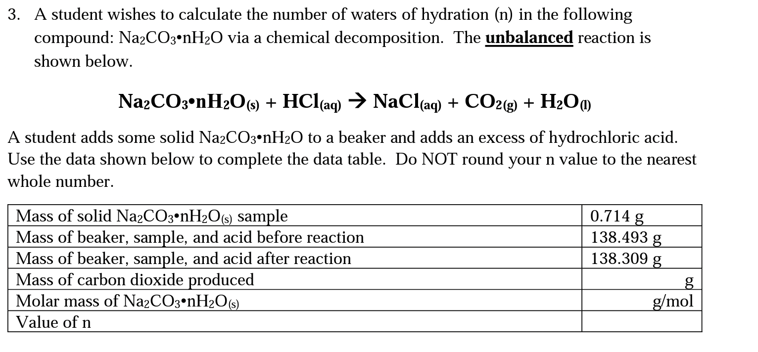 Solved A student wishes to calculate the number of waters of | Chegg.com
