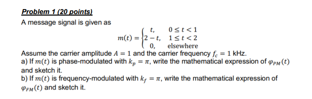 Solved Problem 1 Points A Message Signal Is Given As T Chegg Com