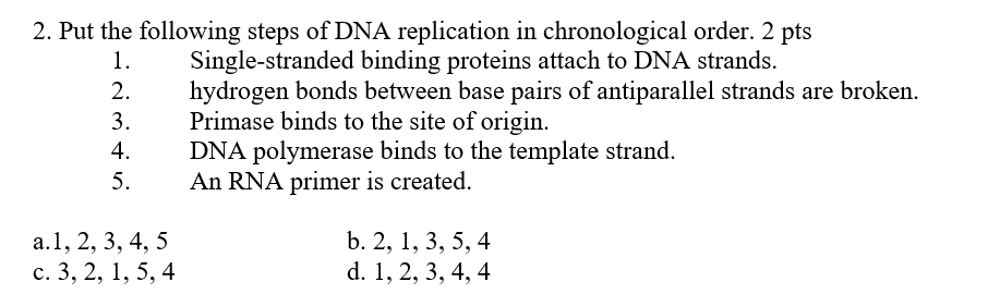 Solved 2 Put The Following Steps Of DNA Replication In Chegg