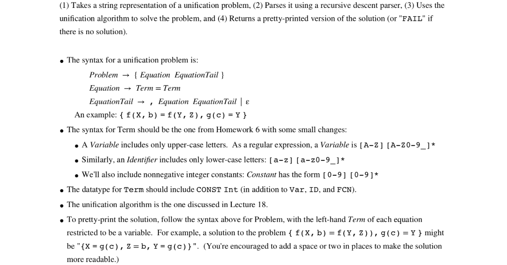 Unifier Your (Haskell) program should define a