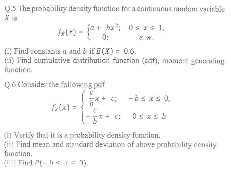 Solved Q.5 The probability density function for a continuous | Chegg.com