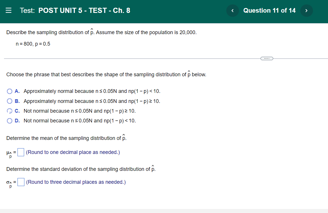 Solved Test: POST UNIT 5 - TEST - Ch. 8 Question 9 of 14 > | Chegg.com