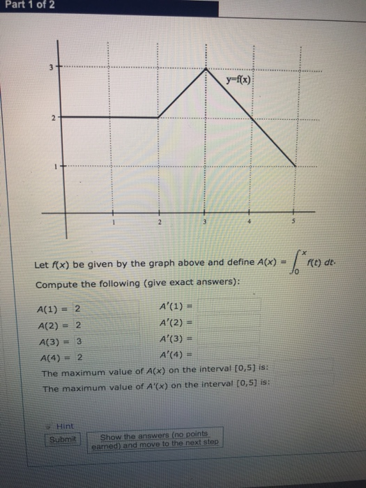 Solved Part 1 of 2 y-f(x) Let fx) be given by the graph | Chegg.com