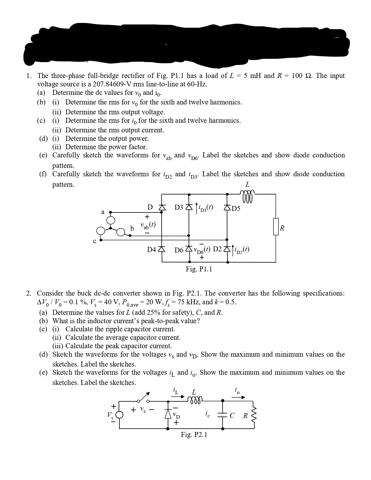 1. The threephase fullbridge rectifier of Fig. P1.1