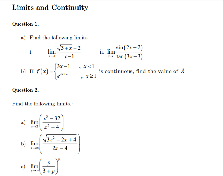 Solved Limits And Continuity Question 1. A) Find The 