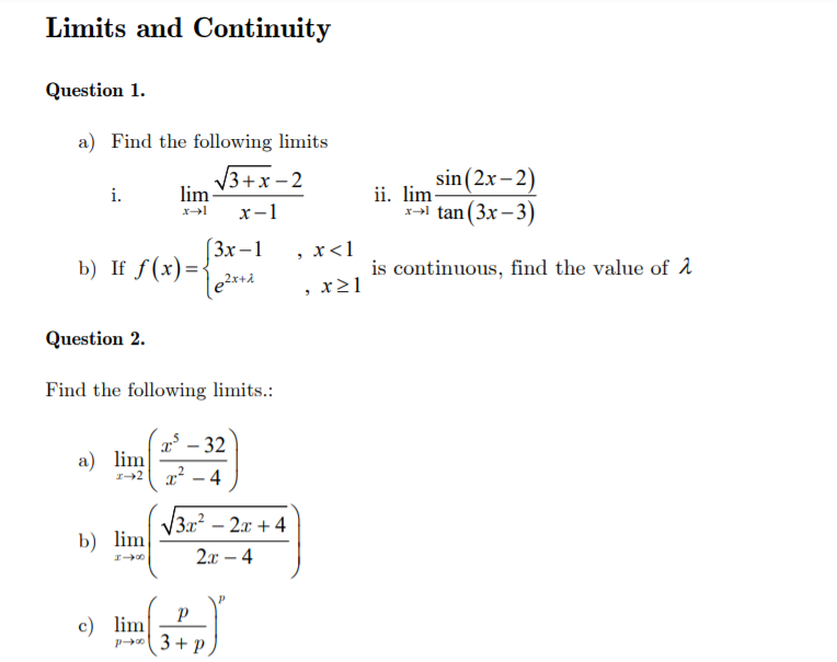 Solved Limits and Continuity Question 1. a) Find the | Chegg.com