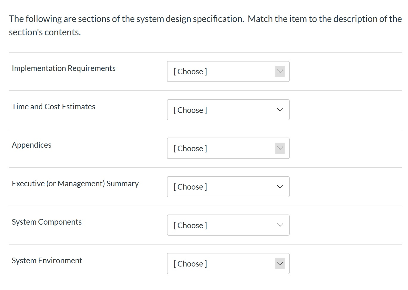 System Design Specification Components Example Solved The following are sections of the system design | Chegg.com