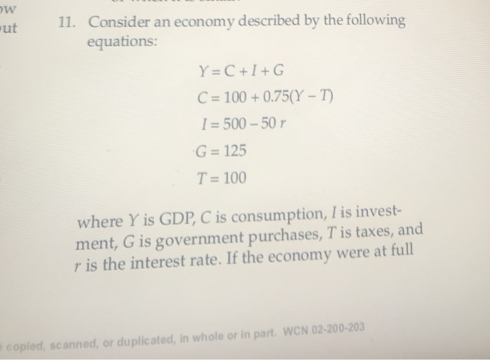 Solved 11. Consider An Economy Described By The Following | Chegg.com