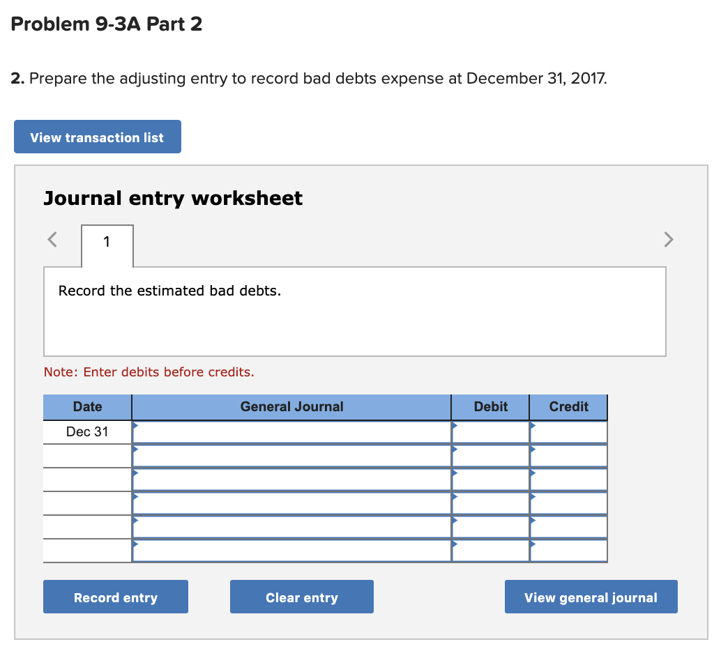Solved Problem 9-3A Part 2 2. Prepare the adjusting entry | Chegg.com
