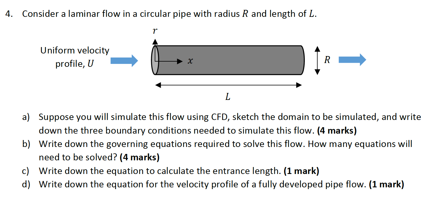 Solved 4. Consider a laminar flow in a circular pipe with | Chegg.com
