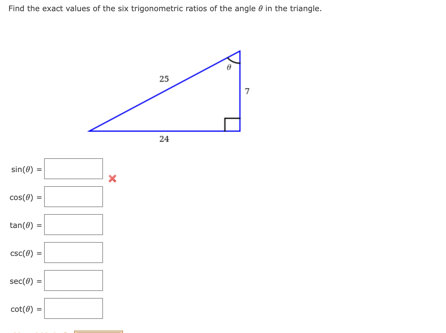 Solved Find the exact values of the six trigonometric ratios | Chegg.com