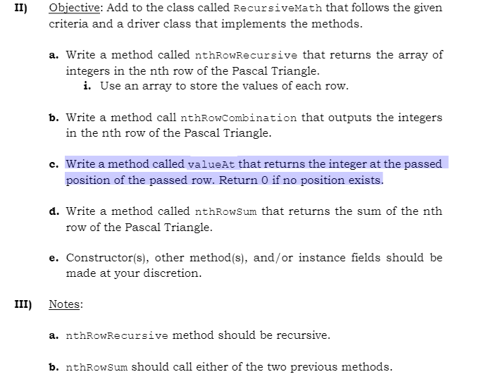 Solved II) Objective: Add to the class called RecursiveMath | Chegg.com