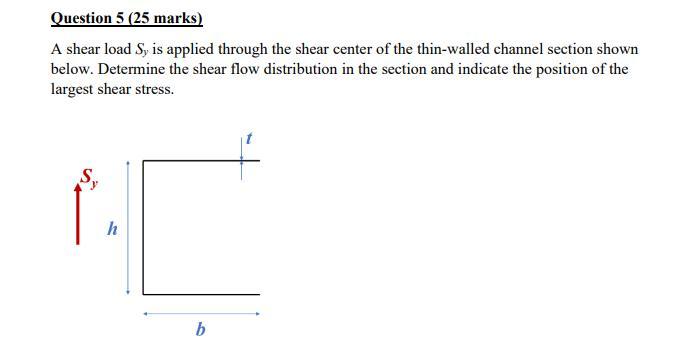 Solved Question 5 (25 marks) A shear load Sy is applied | Chegg.com