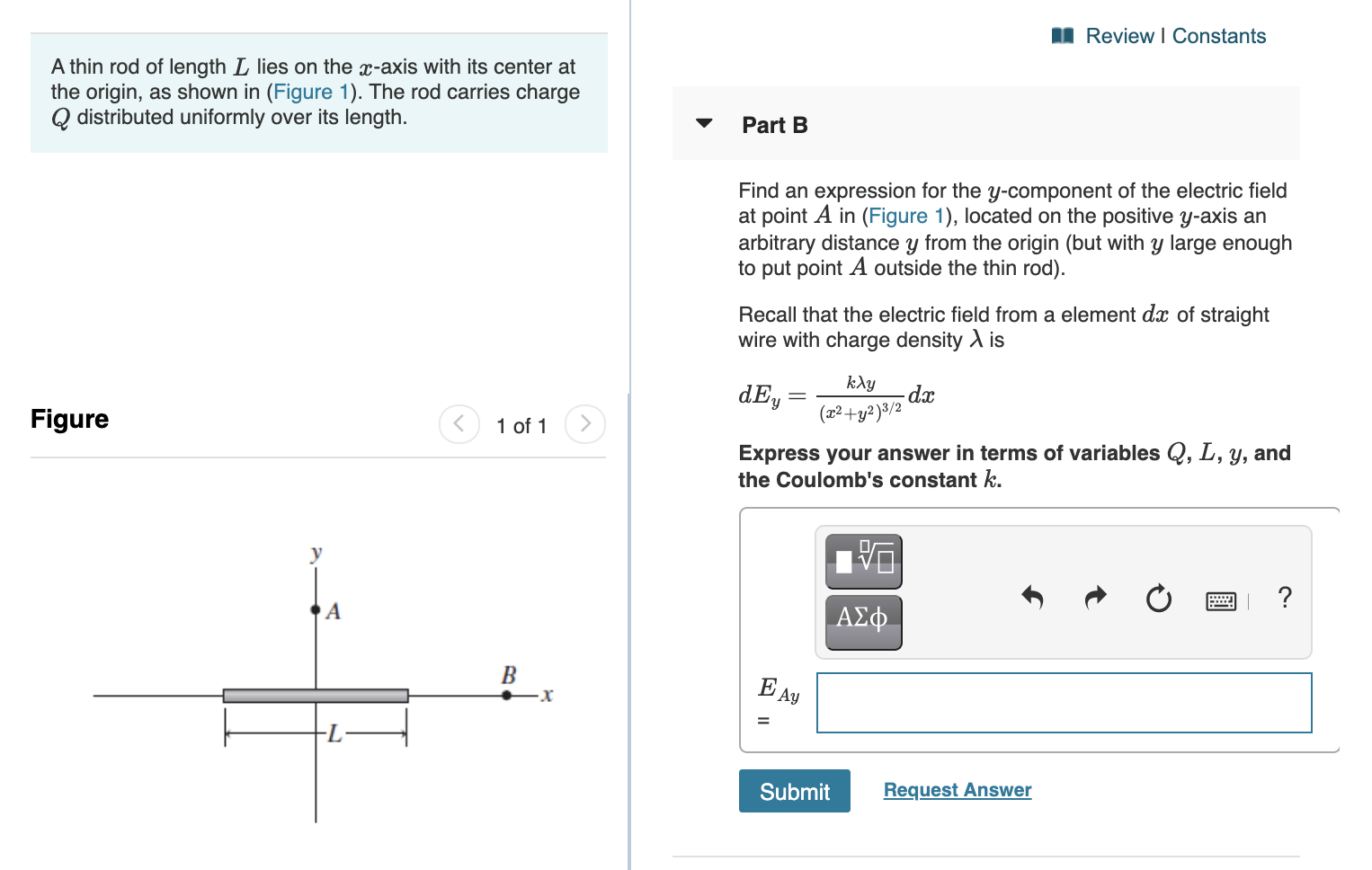 Solved Review Constants A Thin Rod Of Length L Lies On Th Chegg Com