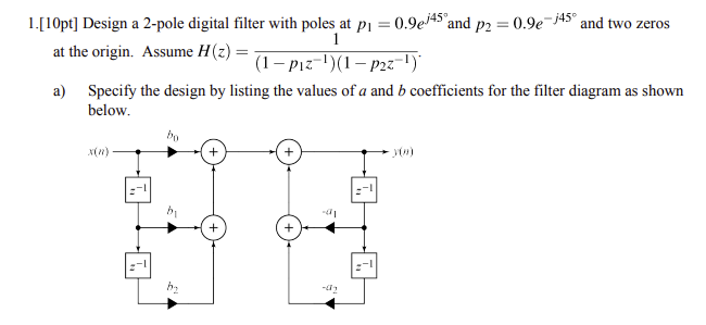 1.[10pt] ﻿Design a 2-pole digital filter with poles | Chegg.com