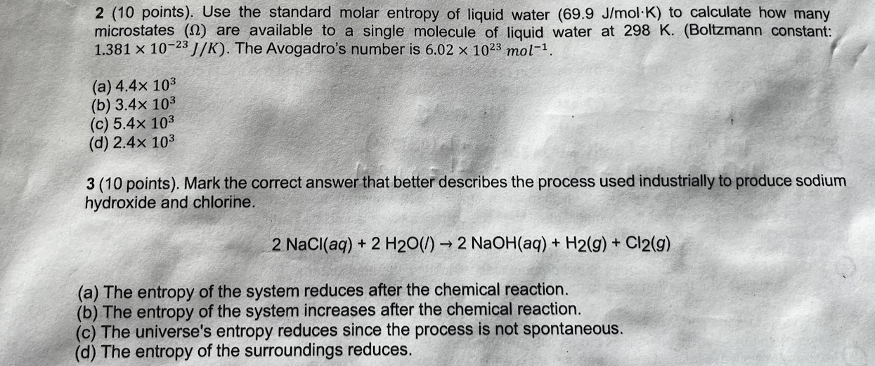 Solved 2 (10 points). Use the standard molar entropy of | Chegg.com